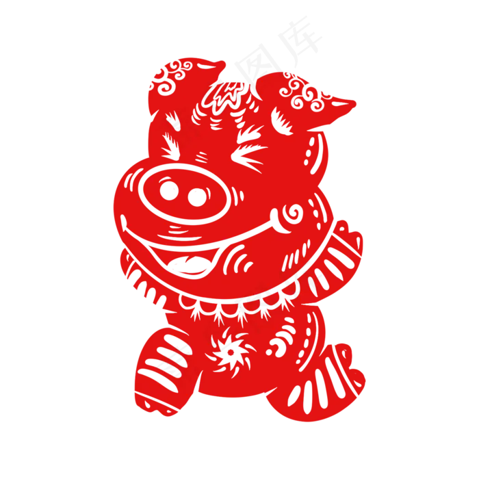 2019新年卡通奔跑剪纸猪,免抠元素(2048X2048(DPI:132))psd模版下载
