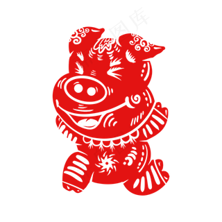 2019新年卡通奔跑剪纸猪,免抠元素