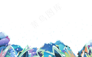 冬日雪景抽象色彩流体装饰边框,免抠元素