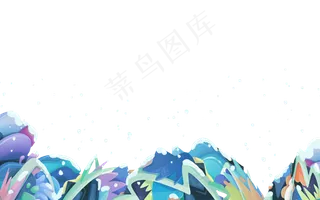 冬日雪景抽象色彩流体装饰边框,免抠元素