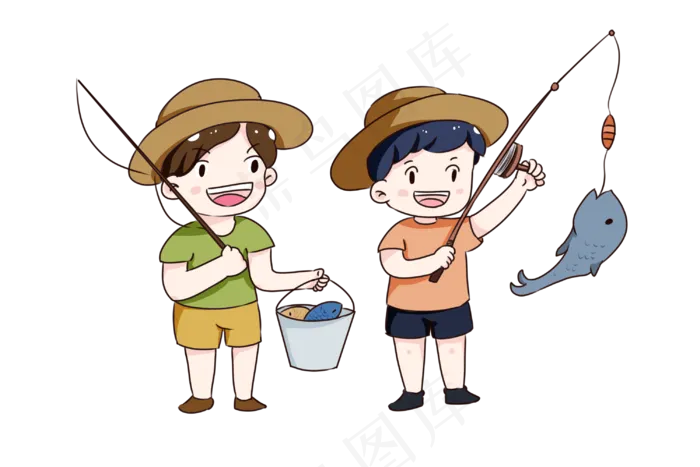 手绘卡通处暑捕鱼(3000X2000(DPI:300))psd模版下载