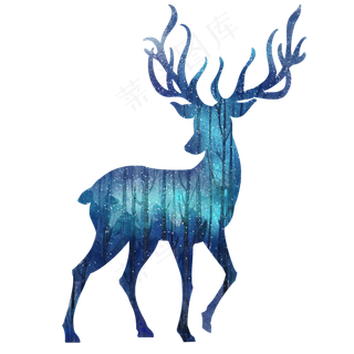 水彩动物麋鹿蓝绿北欧,免抠元素