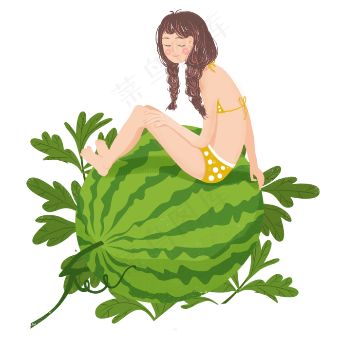 大暑乘凉西瓜女孩png素材(2000X2000(DPI:300))psd模版下载