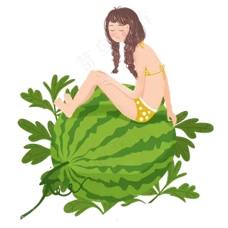 大暑乘凉西瓜女孩png素材