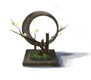 新年淡黄色新中式梅花免扣摆件