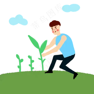 植树节男生在种树苗