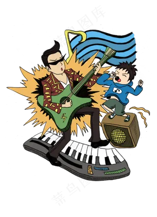 父亲节蓝色手绘唱摇滚父亲免扣