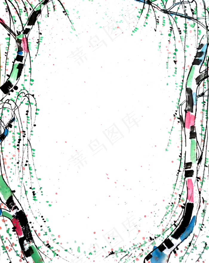 装饰边框绿柳彩色清明春天中国风
