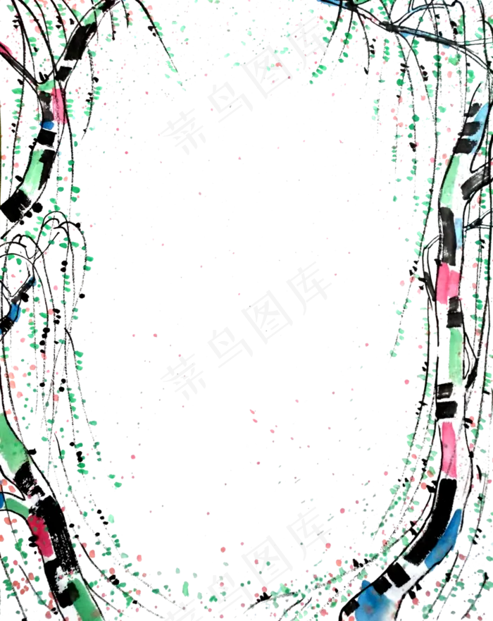 装饰边框绿柳彩色清明春天中国风(3000X3777(DPI:72))psd模版下载