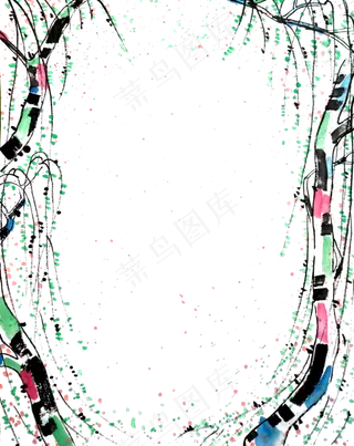 装饰边框绿柳彩色清明春天中国风