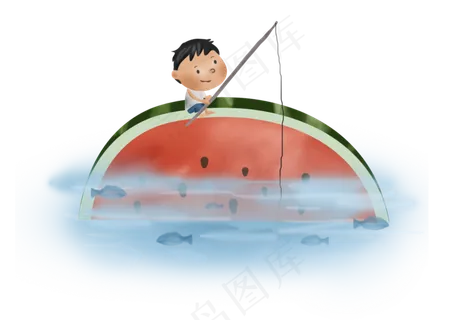 夏日夏季大暑小暑钓鱼的男孩
