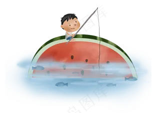 夏日夏季大暑小暑钓鱼的男孩