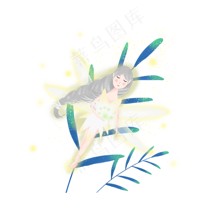 在树叶上睡着的小精灵(2000X2000(DPI:300))psd模版下载