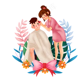 手绘理发人物png图,免抠元素