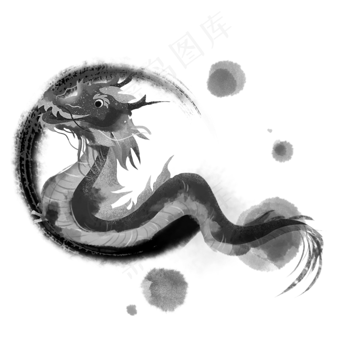 水墨龙古风素材,免抠元素