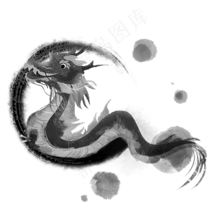 水墨龙古风素材,免抠元素