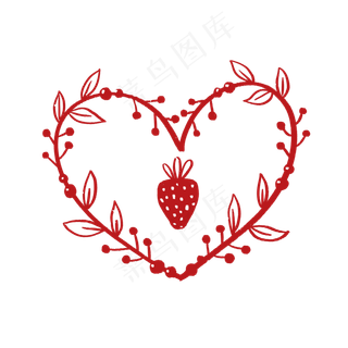红色植物爱心花环和草莓PNG免