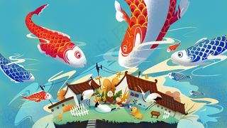 重阳节老人与动物治愈系清新中国风插图