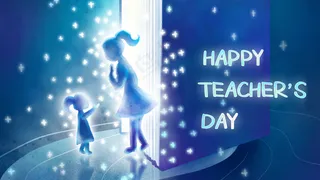 教师节老师学生书籍发光道路