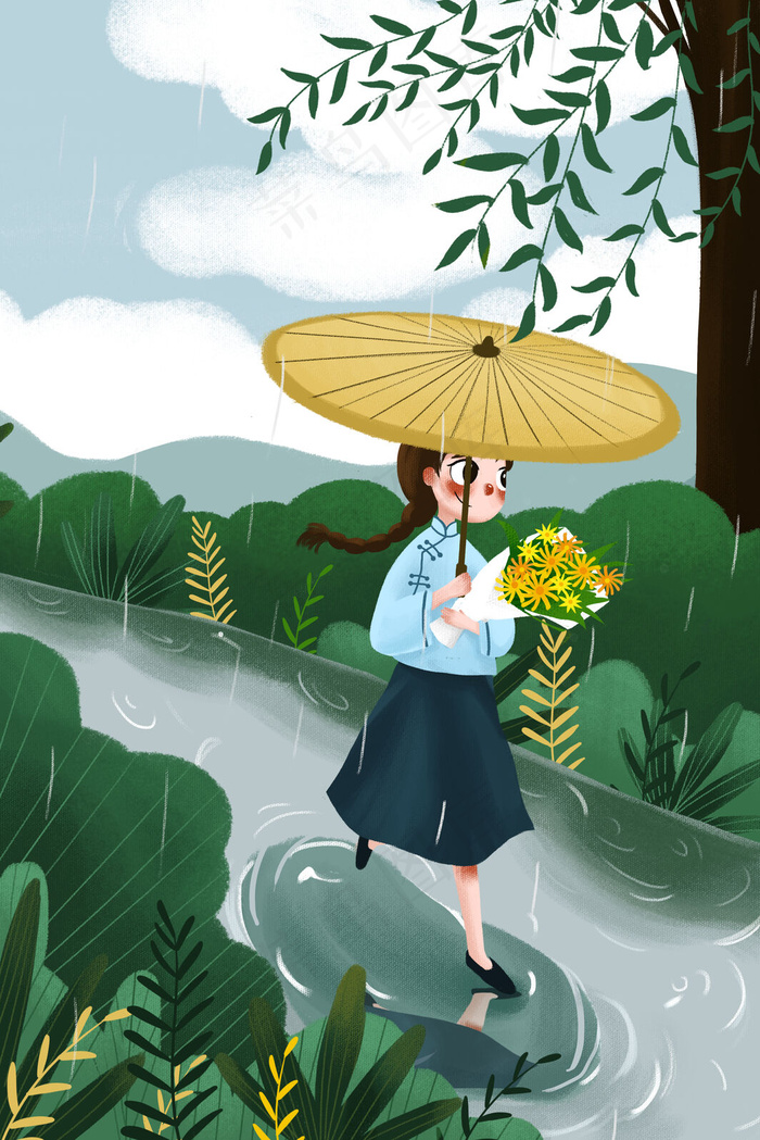 春天春季谷雨雨水下雨清明节扫墓24节气