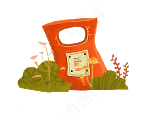 卡通手绘红色的垃圾桶