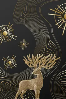 新中式麋鹿黑金抽象装饰画