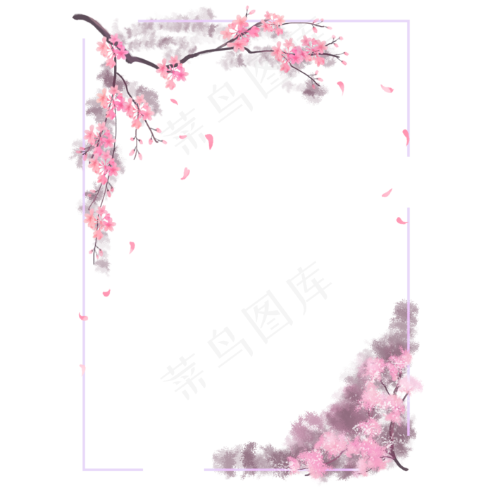 红色樱花方形边框,免抠元素(2000X2000(DPI:300))psd模版下载