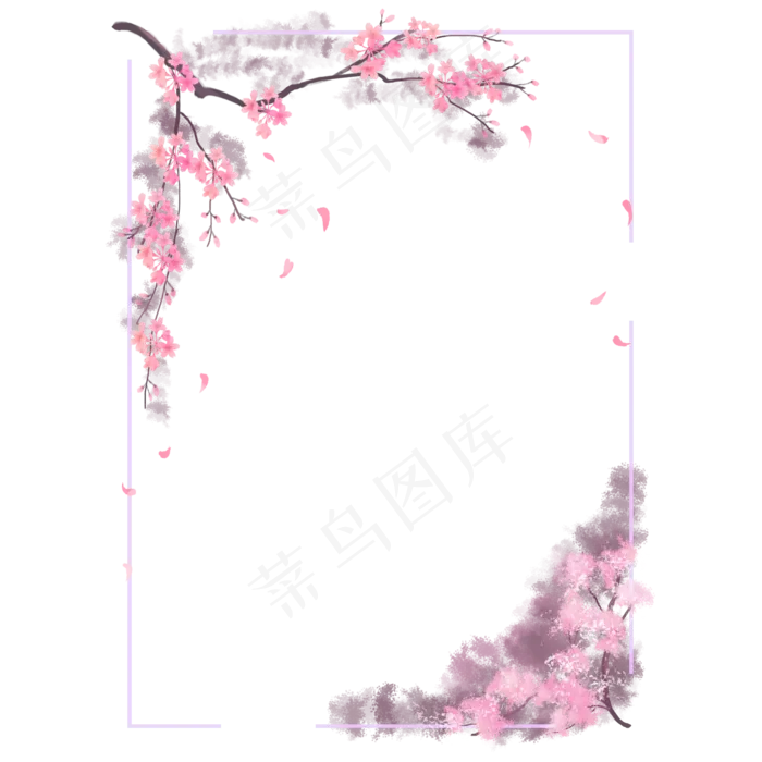 红色樱花方形边框,免抠元素