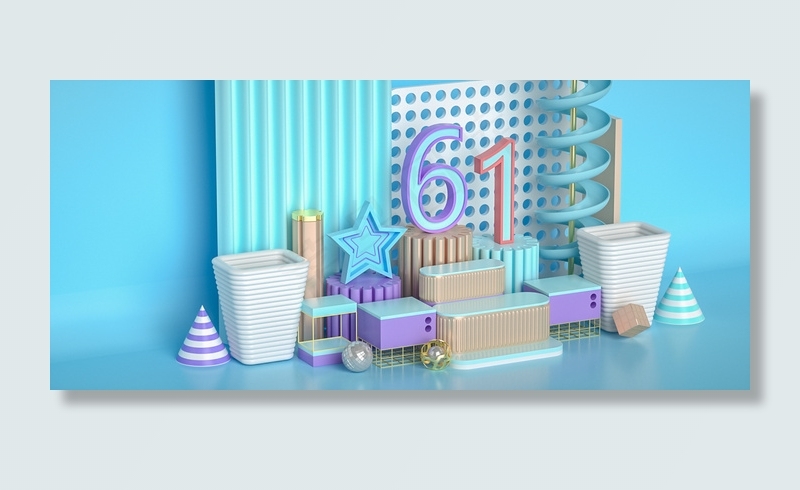 C4D立体简约61儿童节欢乐电商背景