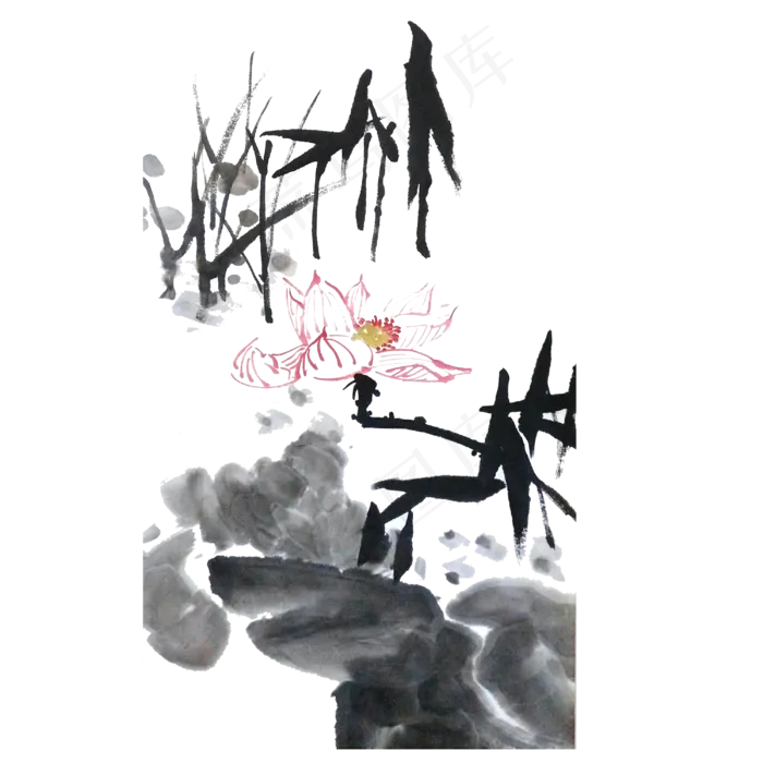 荷花水墨睡莲古典写意传统PNG(3000X3000(DPI:300))psd模版下载