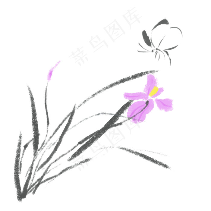 花鸟写意紫色的鲜花,免抠元素(2000X2000(DPI:300))psd模版下载