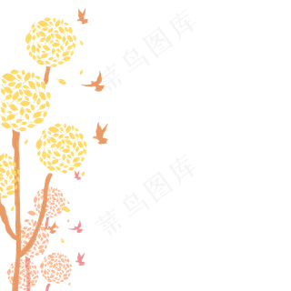 秋天装饰落叶树林飞鸟剪影边框,免抠元素