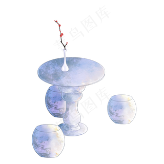 古风唯美梅花插瓶石桌子石凳子手