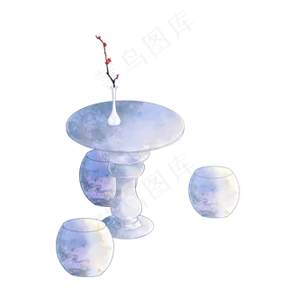 古风唯美梅花插瓶石桌子石凳子手