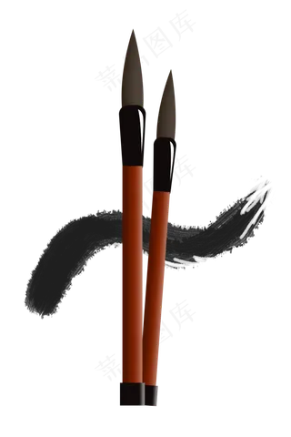 手绘两只毛笔墨迹