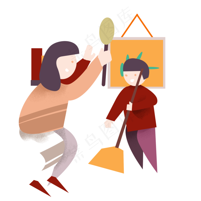 小年习俗除尘扁平插画手绘图,免抠元素