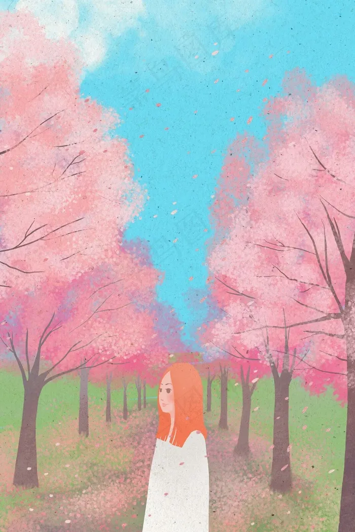 手绘小清新樱花场景(3545X5315(DPI:300))psd模版下载