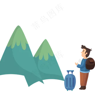 遥看高山的卡通男孩