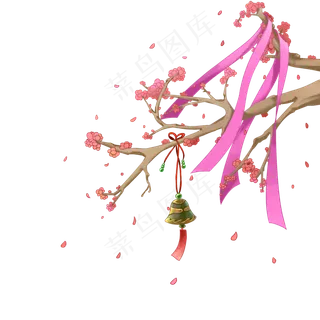 中国风花枝铃铛,免抠元素