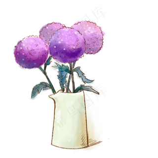 手绘水彩一瓶蒲公英