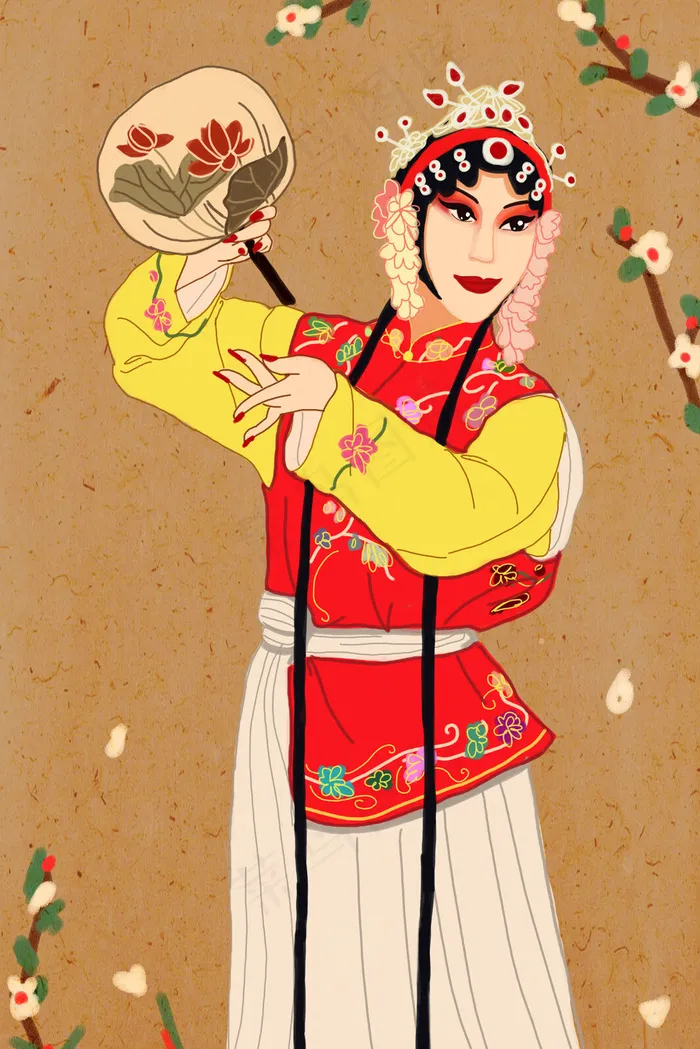复古中国风传统文化戏曲人物扇舞(3545X5315(DPI:300))psd模版下载