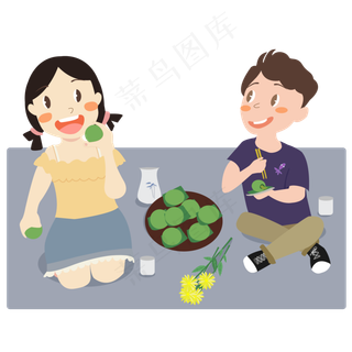 清明节吃青团的情侣