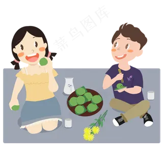 清明节吃青团的情侣