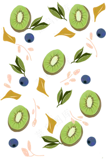水果可爱印花奇异果猕猴桃底纹背,免抠元素