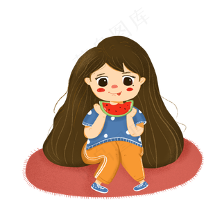 清新吃西瓜的女孩元素