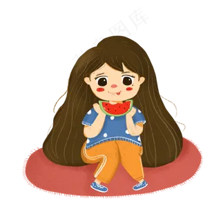 清新吃西瓜的女孩元素 清新吃西瓜的女孩元素