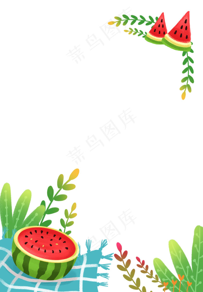 夏日西瓜植物边框(2292X3296(DPI:300))psd模版下载