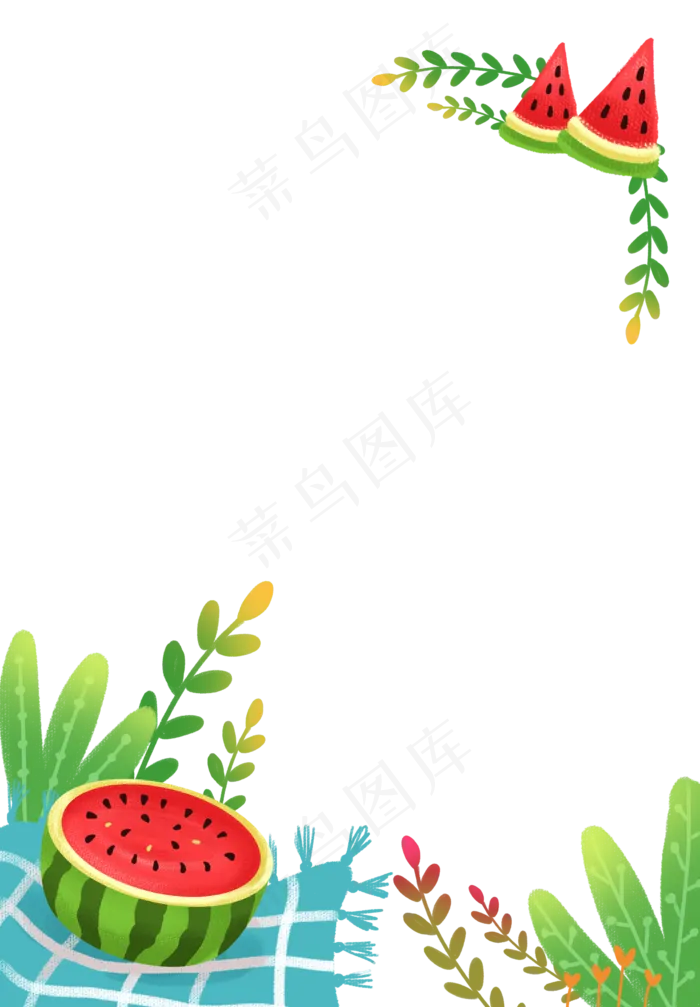 夏日西瓜植物边框(2292X3296(DPI:300))psd模版下载