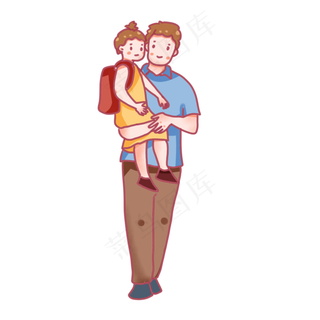 卡通父亲节抱着孩子的父亲