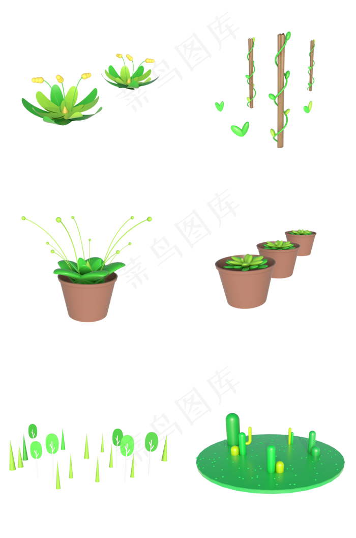 C4D立体绿植花草装饰素材合集(2000X3020(DPI:300))psd模版下载
